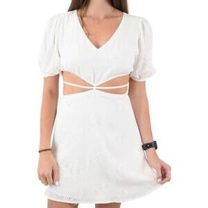 NEW SKY TO MOON palm springs moment open midriff eyelet dress in white